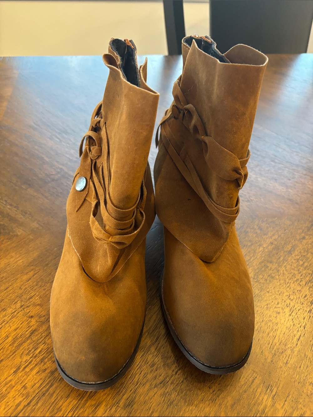 Suede Brown Ankle Booties with Braided Wrap Detail